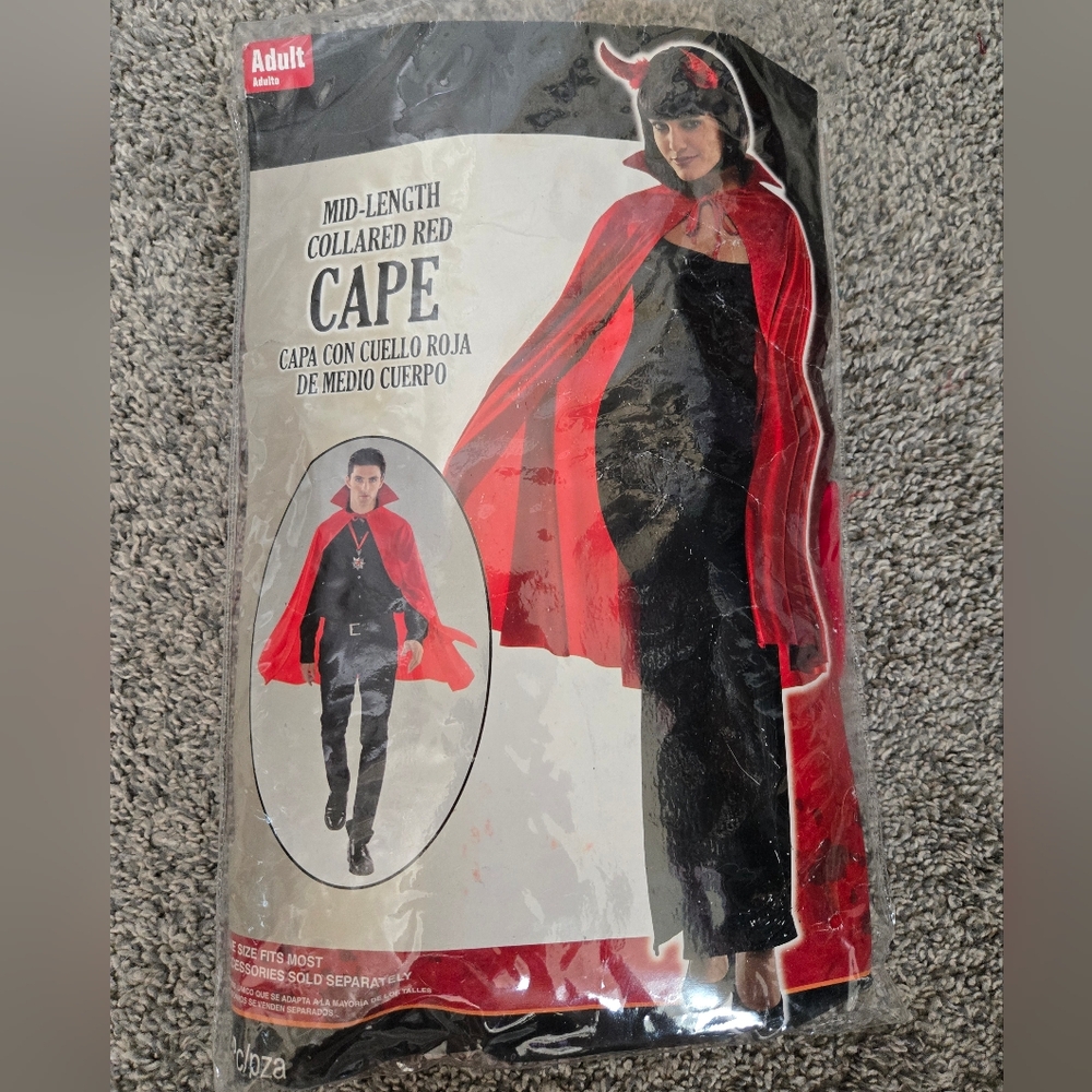 Mid-Length Red Collared Cape, Perfect For A Vampire Costume, New In Package